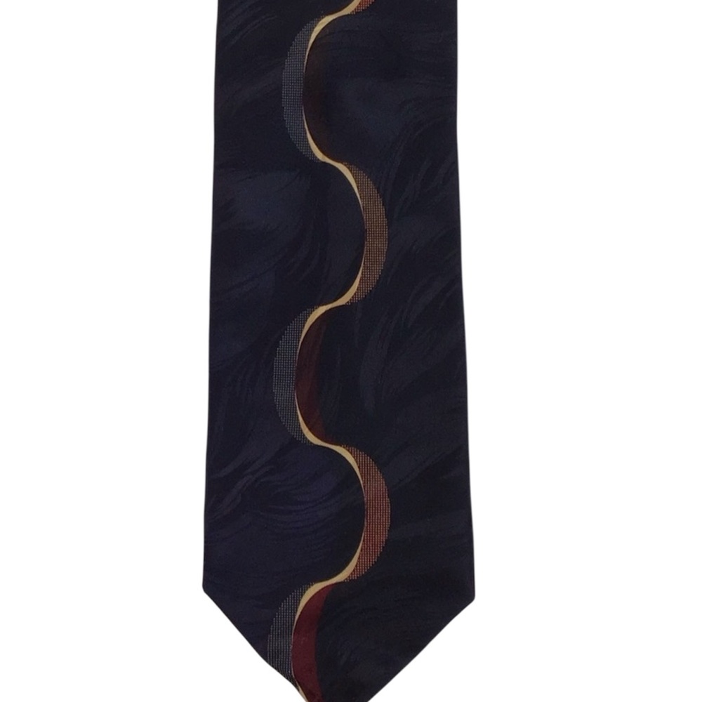 DiMoggio Gold Handmade 100% Pure Silk Black Navy Gold Abstract Geometric Tie